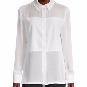 David Lerner White Marlo Solid and Sheer Shirt
